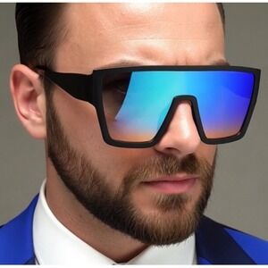 Oversized Shield Sunglasses Flat Top Mirrored Lens Fashion Sunnies Beach Fishing